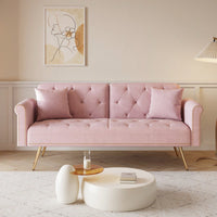 Mid-Century Modern Velvet Sofa Bed with Pillows Convertible Sleeper for Small Spaces Supports 600 Lbs