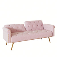 Mid-Century Modern Velvet Sofa Bed with Pillows Convertible Sleeper for Small Spaces Supports 600 Lbs