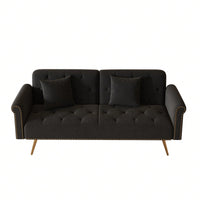 Mid-Century Modern Velvet Sofa Bed with Pillows Convertible Sleeper for Small Spaces Supports 600 Lbs