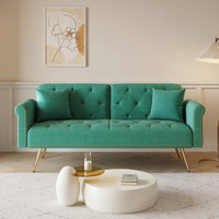 Mid-Century Modern Velvet Sofa Bed with Pillows Convertible Sleeper for Small Spaces Supports 600 Lbs