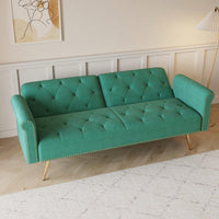 Mid-Century Modern Velvet Sofa Bed with Pillows Convertible Sleeper for Small Spaces Supports 600 Lbs