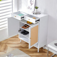 Modern Minimalist Storage Cabinet With Rattan Doors - Stylish Entryway Shoe Organizer Or Bedroom Nightstand - Easy 5-10 Minute Assembly