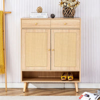 Modern Minimalist Storage Cabinet With Rattan Doors - Stylish Entryway Shoe Organizer Or Bedroom Nightstand - Easy 5-10 Minute Assembly