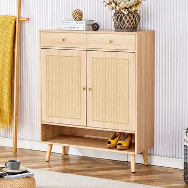 Modern Minimalist Storage Cabinet With Rattan Doors - Stylish Entryway Shoe Organizer Or Bedroom Nightstand - Easy 5-10 Minute Assembly