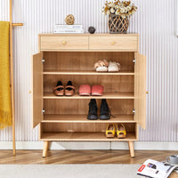 Modern Minimalist Storage Cabinet With Rattan Doors - Stylish Entryway Shoe Organizer Or Bedroom Nightstand - Easy 5-10 Minute Assembly