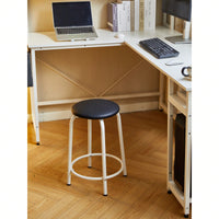 L-Shaped 94.5 Inch Corner Desk with Storage Shelves and Stool Reversible Home Office Desk for Two with Adjustable Feet