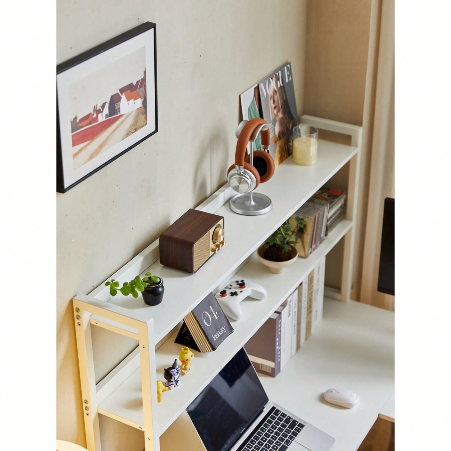 L-Shaped 94.5 Inch Corner Desk with Storage Shelves and Stool Reversible Home Office Desk for Two with Adjustable Feet