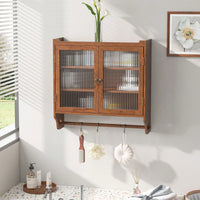 Rustic 24 Inch Farmhouse Wall Storage Cabinet with Glass Doors 3-Tier Organizer and Towel Bar for Kitchen or Bathroom