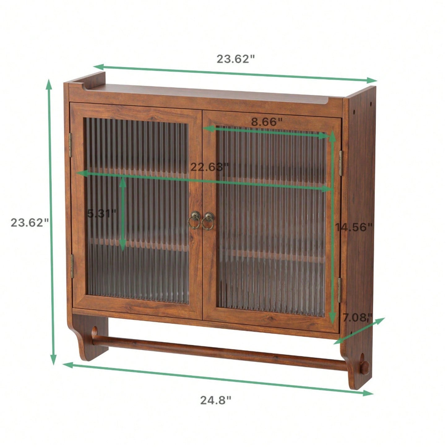 Rustic 24 Inch Farmhouse Wall Storage Cabinet with Glass Doors 3-Tier Organizer and Towel Bar for Kitchen or Bathroom