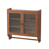 Rustic 24 Inch Farmhouse Wall Storage Cabinet with Glass Doors 3-Tier Organizer and Towel Bar for Kitchen or Bathroom