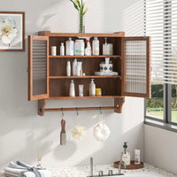 Rustic 24 Inch Farmhouse Wall Storage Cabinet with Glass Doors 3-Tier Organizer and Towel Bar for Kitchen or Bathroom