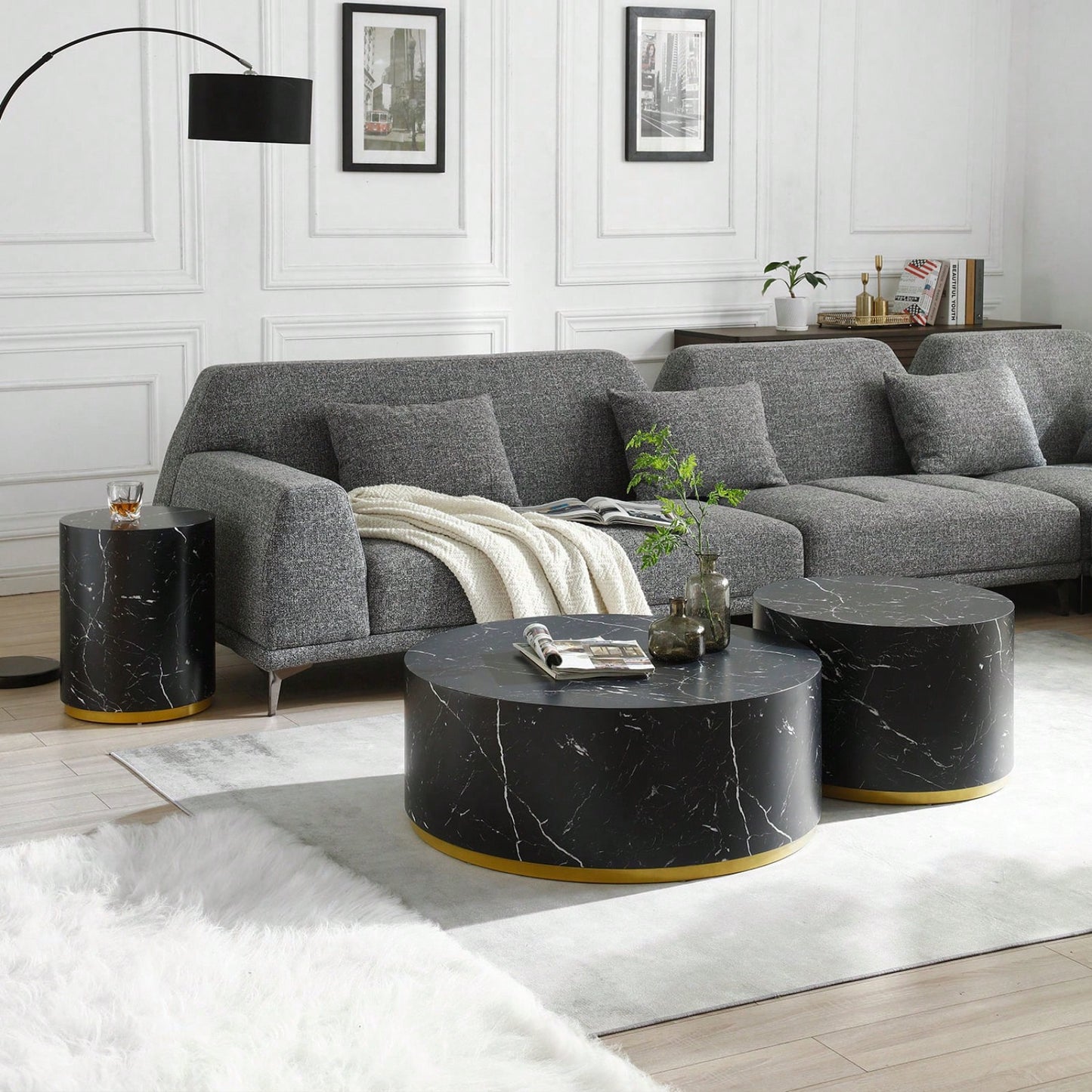 15.75" Round Side Table For Living Room, Fully Assembled End Table, Black, Modern Design