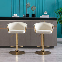 Adjustable Velvet Bar Stools Set of 2 with Backrest and Footrest Modern Swivel Chairs for Kitchen Island Golden Base