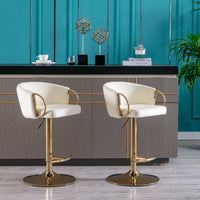 Adjustable Velvet Bar Stools Set of 2 with Backrest and Footrest Modern Swivel Chairs for Kitchen Island Golden Base