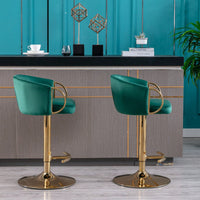 Adjustable Velvet Bar Stools Set of 2 with Backrest and Footrest Modern Swivel Chairs for Kitchen Island Golden Base