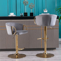 Adjustable Velvet Bar Stools Set of 2 with Backrest and Footrest Modern Swivel Chairs for Kitchen Island Golden Base
