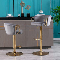 Adjustable Velvet Bar Stools Set of 2 with Backrest and Footrest Modern Swivel Chairs for Kitchen Island Golden Base