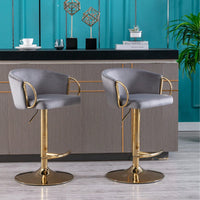 Adjustable Velvet Bar Stools Set of 2 with Backrest and Footrest Modern Swivel Chairs for Kitchen Island Golden Base