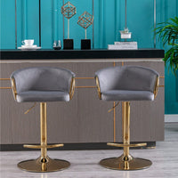 Adjustable Velvet Bar Stools Set of 2 with Backrest and Footrest Modern Swivel Chairs for Kitchen Island Golden Base
