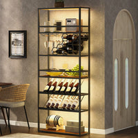 7-Tier LED Wine Rack Freestanding Floor Wine Storage - Industrial Wine Display Shelf & Glass Holder - Bar Cabinet For Kitchen, Dining Room