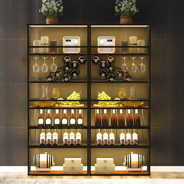 7-Tier LED Wine Rack Freestanding Floor Wine Storage - Industrial Wine Display Shelf & Glass Holder - Bar Cabinet For Kitchen, Dining Room