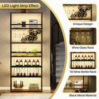 7-Tier LED Wine Rack Freestanding Floor Wine Storage - Industrial Wine Display Shelf & Glass Holder - Bar Cabinet For Kitchen, Dining Room