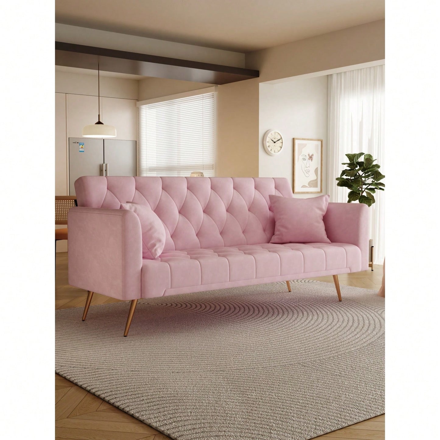 Versatile 71 Inch Convertible Velvet Sofa Bed with Adjustable Backrest for Small Spaces and Guest Rooms