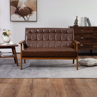 2-Seat Wood Armchair Living Room/Outdoor Lounge Chair Pu Leather Upholstered Loveseat Sofa