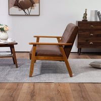 2-Seat Wood Armchair Living Room/Outdoor Lounge Chair Pu Leather Upholstered Loveseat Sofa