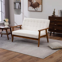 2-Seat Wood Armchair Living Room/Outdoor Lounge Chair Pu Leather Upholstered Loveseat Sofa
