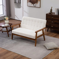 2-Seat Wood Armchair Living Room/Outdoor Lounge Chair Pu Leather Upholstered Loveseat Sofa