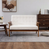 2-Seat Wood Armchair Living Room/Outdoor Lounge Chair Pu Leather Upholstered Loveseat Sofa