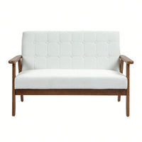 2-Seat Wood Armchair Living Room/Outdoor Lounge Chair Pu Leather Upholstered Loveseat Sofa
