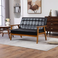 2-Seat Wood Armchair Living Room/Outdoor Lounge Chair Pu Leather Upholstered Loveseat Sofa