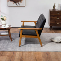 2-Seat Wood Armchair Living Room/Outdoor Lounge Chair Pu Leather Upholstered Loveseat Sofa