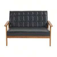 2-Seat Wood Armchair Living Room/Outdoor Lounge Chair Pu Leather Upholstered Loveseat Sofa