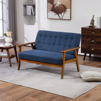 2-Seat Wood Armchair Living Room/Outdoor Lounge Chair Pu Leather Upholstered Loveseat Sofa