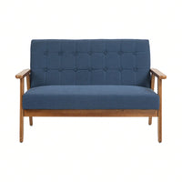 2-Seat Wood Armchair Living Room/Outdoor Lounge Chair Pu Leather Upholstered Loveseat Sofa