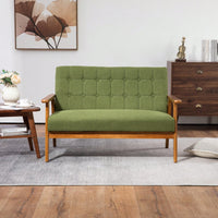2-Seat Wood Armchair Living Room/Outdoor Lounge Chair Pu Leather Upholstered Loveseat Sofa