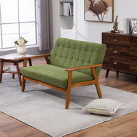 2-Seat Wood Armchair Living Room/Outdoor Lounge Chair Pu Leather Upholstered Loveseat Sofa