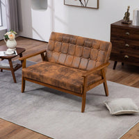 2-Seat Wood Armchair Living Room/Outdoor Lounge Chair Pu Leather Upholstered Loveseat Sofa