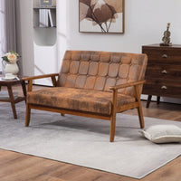 2-Seat Wood Armchair Living Room/Outdoor Lounge Chair Pu Leather Upholstered Loveseat Sofa