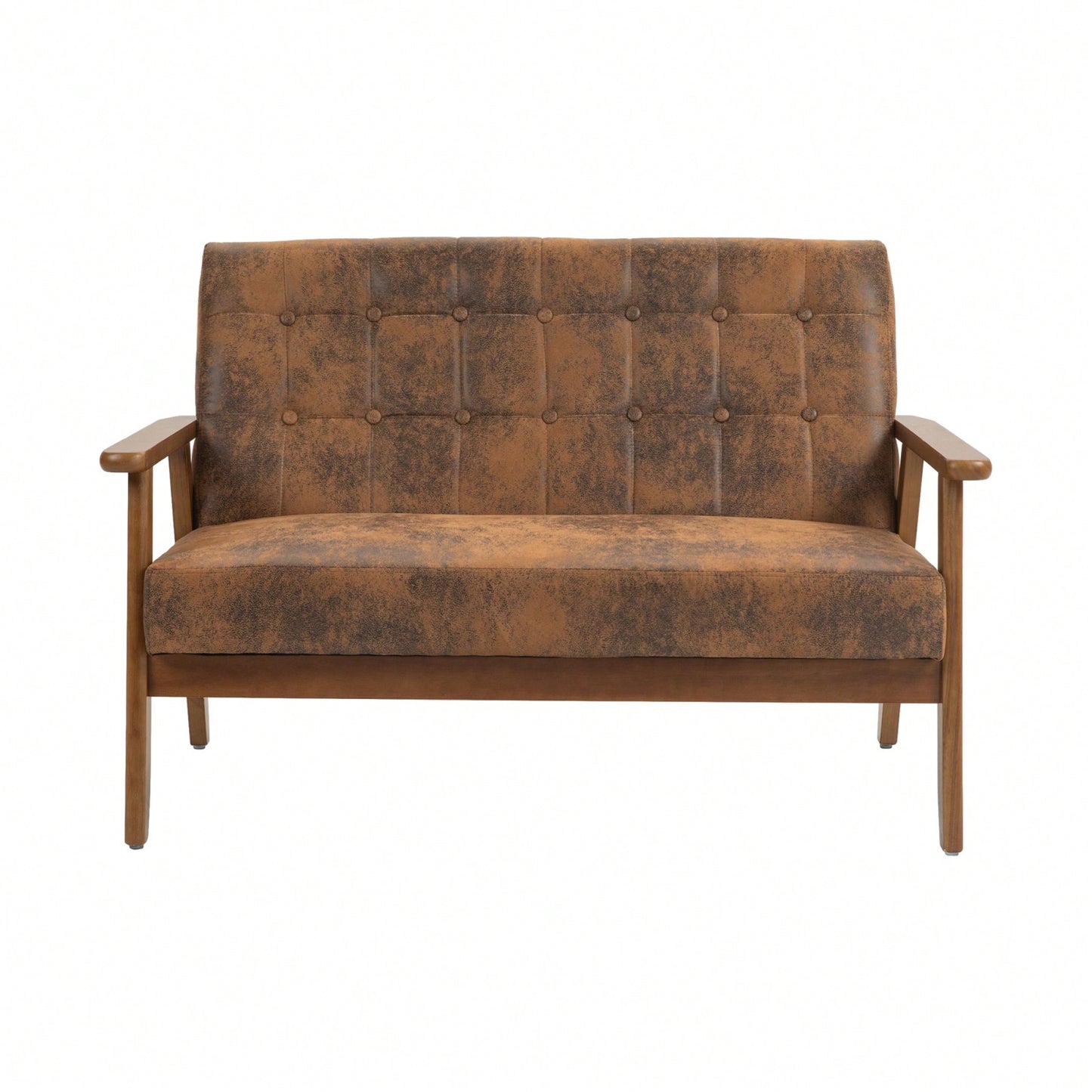 2-Seat Wood Armchair Living Room/Outdoor Lounge Chair Pu Leather Upholstered Loveseat Sofa