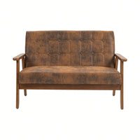 2-Seat Wood Armchair Living Room/Outdoor Lounge Chair Pu Leather Upholstered Loveseat Sofa