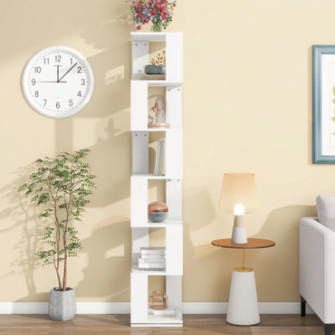 6-Tier Rotating Bookshelf with Acrylic Shelves Stylish Wood Design Space Saving Multi-Function Display Rack for Home Office and Living Room