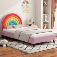 Upholstered Twin Platform Bed Cute Style Princess Bed For Boys & Girls