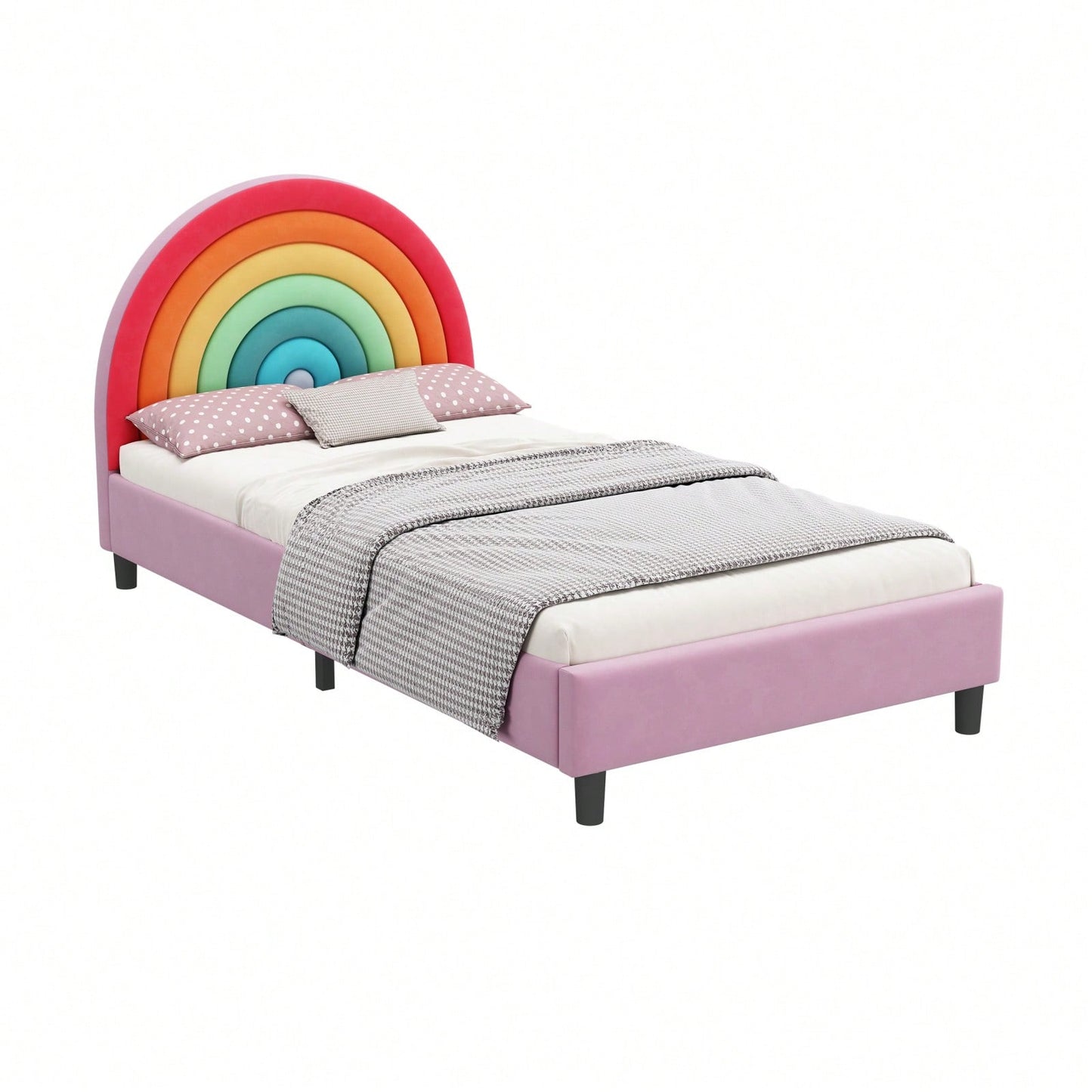 Upholstered Twin Platform Bed Cute Style Princess Bed For Boys & Girls