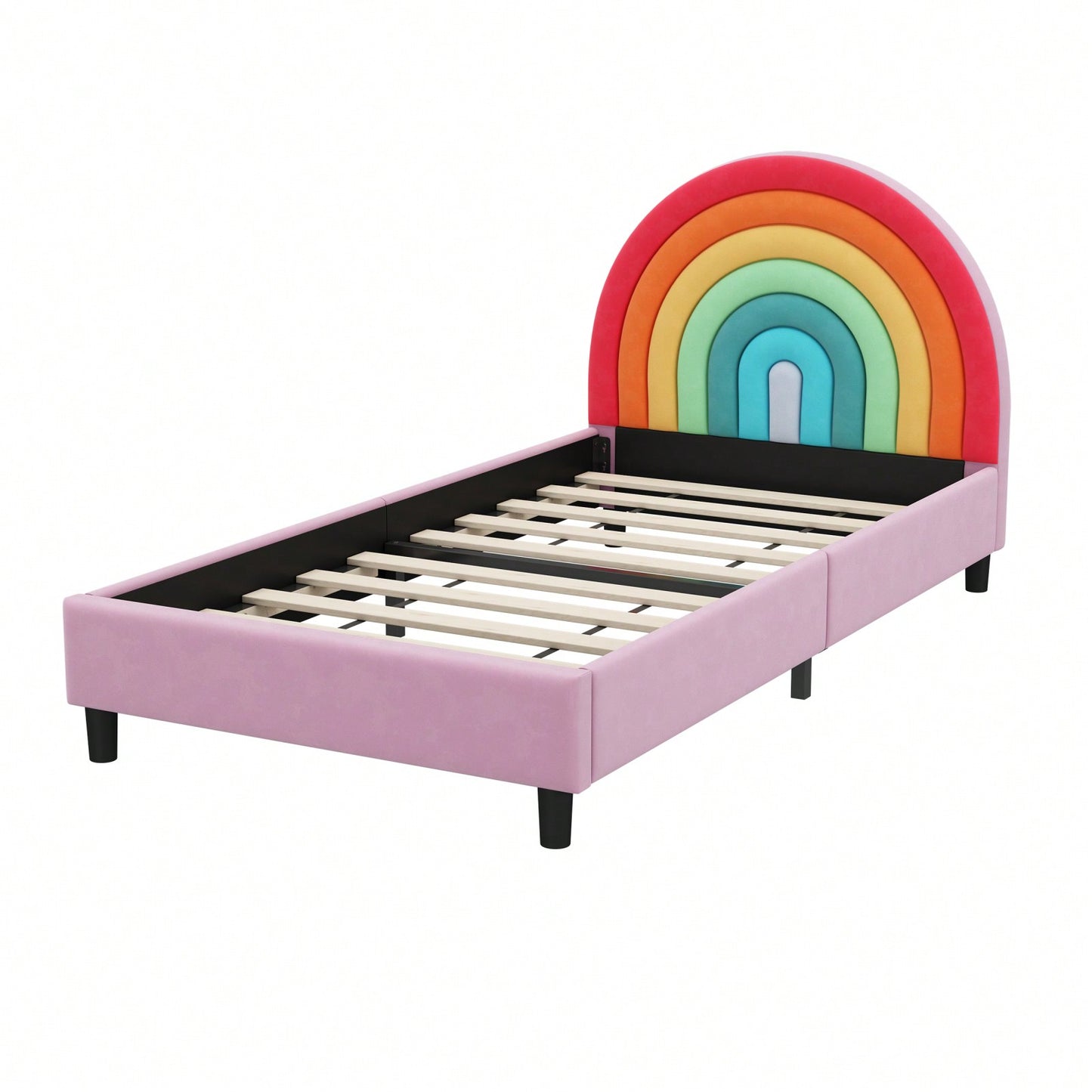 Upholstered Twin Platform Bed Cute Style Princess Bed For Boys & Girls