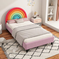 Upholstered Twin Platform Bed Cute Style Princess Bed For Boys & Girls