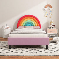 Upholstered Twin Platform Bed Cute Style Princess Bed For Boys & Girls